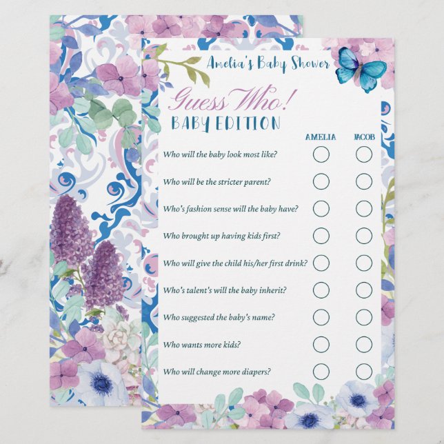 Tea party Guess who baby edition Baby shower games (Front/Back)