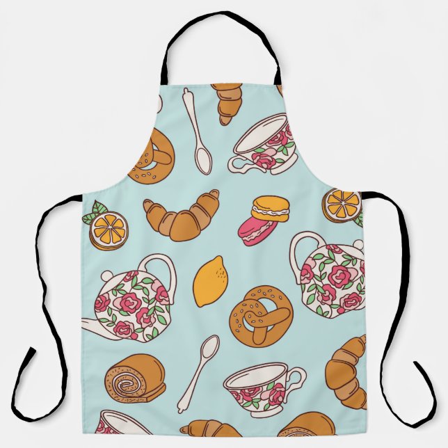 Tea party hand drawn seamless pattern. Colourful b Apron (Front)