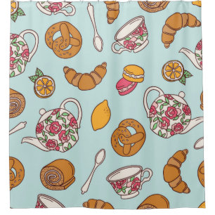 Tea party hand drawn seamless pattern. Colourful b Shower Curtain