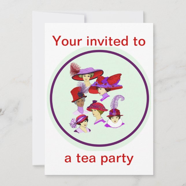 Tea Party invitation, ladies wearing red hats Invitation (Front)