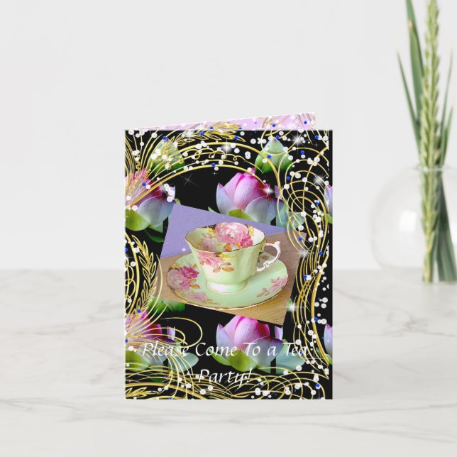 TEA PARTY INVITATION - TEA CUPS AND FLOWERS (Front)