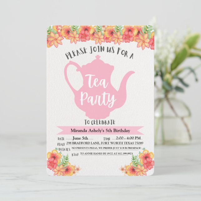 Tea Party Invitations for Girls (Standing Front)