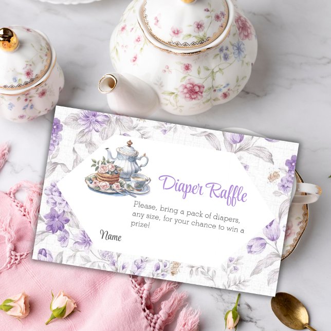 Tea Party Lavender Floral Baby Shower Diaper Game Enclosure Card (Creator Uploaded)