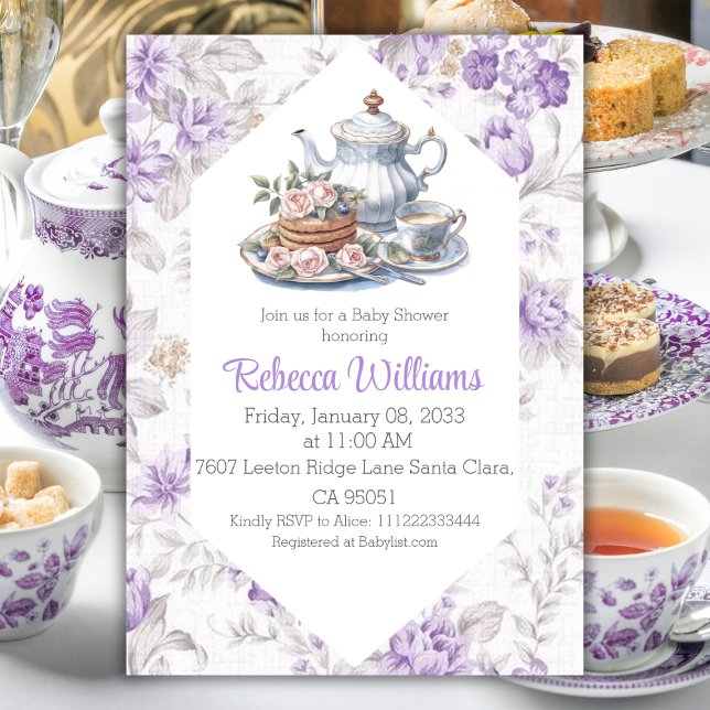 Tea Party Lavender Garden Floral Baby Shower  Invitation (Creator Uploaded)