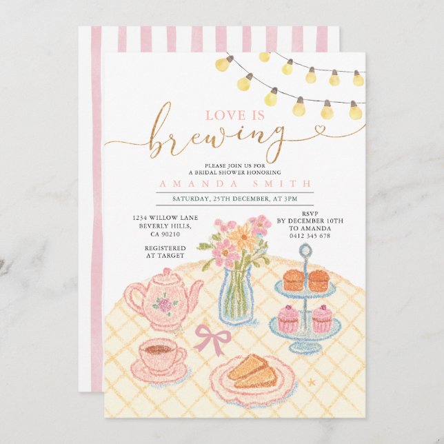 Tea Party Love is brewing Bridal Shower Invitation (Front/Back)