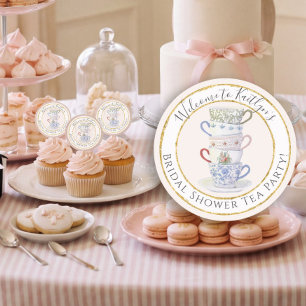 Tea Party Modern Heritage Watercolor Bridal Shower Classic Round Sticker