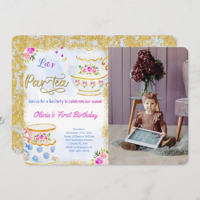 Tea Party Photo Invitation (Front/Back)