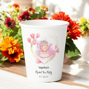 Tea Party Pink White Heart Watercolor Paper Cups