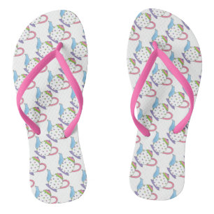 Tea Party Polka Dot Teapot Tea Pot Pastel Print Jandals