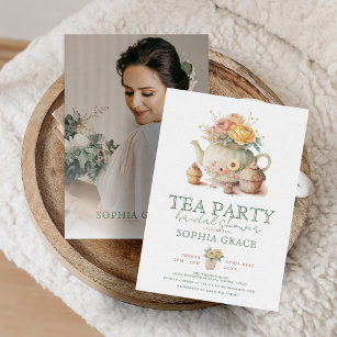 Tea Party Powder Pink Cream Vintage Bridal Shower Invitation
