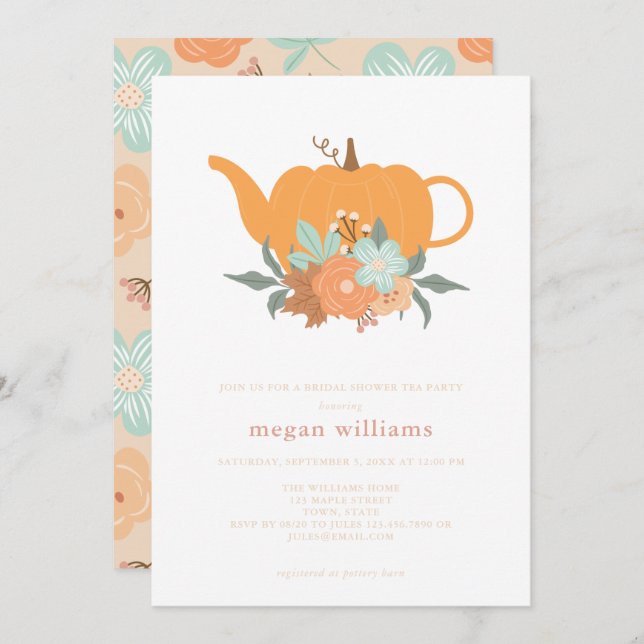 Tea Party Pumpkin Bridal Shower Invitation (Front/Back)