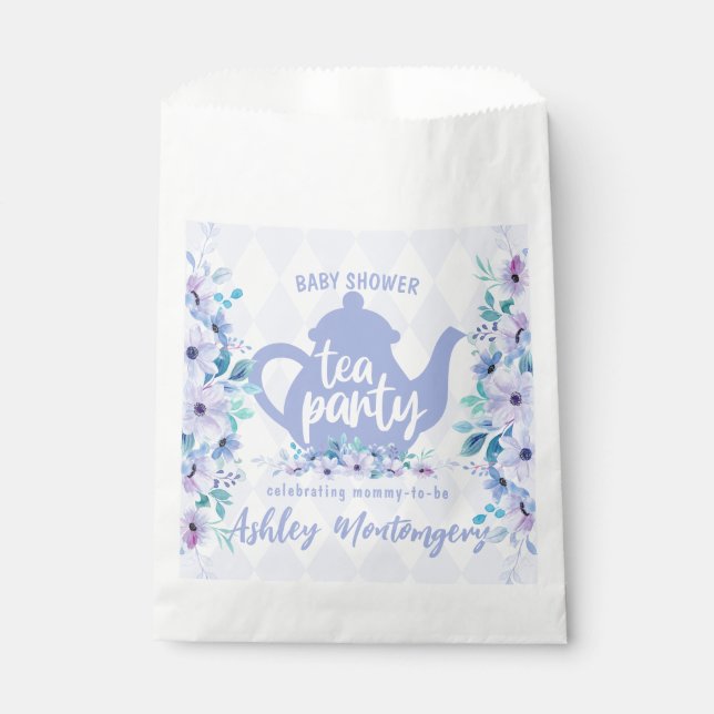 Tea Party Purple Watercolor Baby Shower Favour Bags (Front)