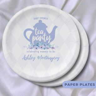 Tea Party Purple Watercolor Baby Shower Paper Plate