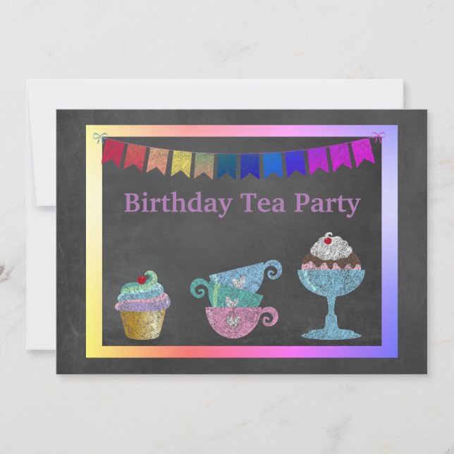 TEA PARTY RAINBOW BIRTHDAY PARTY INVITATION (Front)