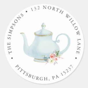 Tea Party Return Address Classic Round Sticker