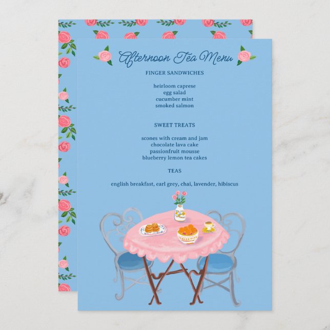 Tea Party Roses Cute CUSTOM  Menu (Front/Back)