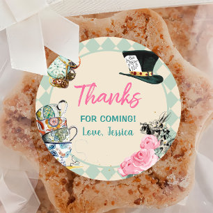 Tea Party Tea for Two Pink Floral Brewing Birthday Classic Round Sticker