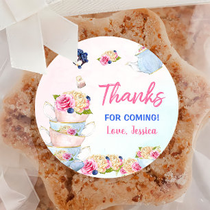 Tea Party Tea for Two Pink Floral Brewing Birthday Classic Round Sticker