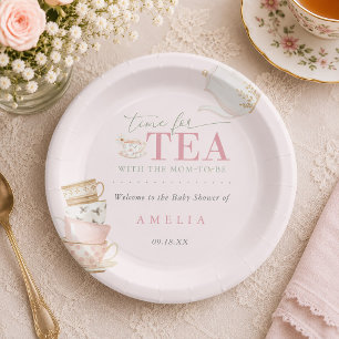 Tea Party Tea with The Mum-to-be Girl Baby Shower  Paper Plate