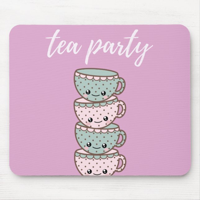 Tea Party Teacups Pink Mouse Pad (Front)