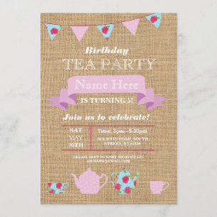 Tea Party Teapot Alice In Wonderland Burlap Invite