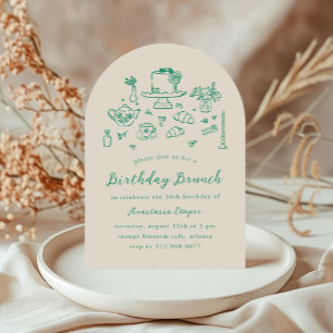 Tea Party Whimsical Hand Drawn Birthday Brunch  Invitation