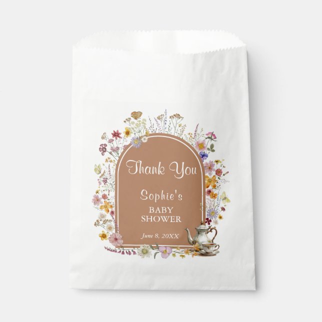 Tea Party Wildflower Baby In Bloom Baby Shower Favour Bags (Front)