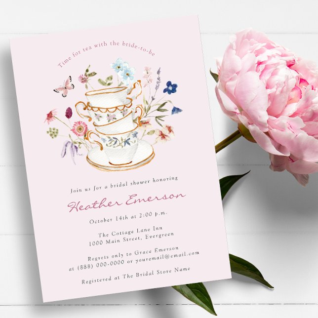 Tea Pink Bridal Shower Invitation (Tea Pink Bridal Shower Invitation by Painted Paperie
)