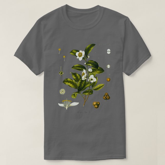 Tea plant biological drawing Camellia Sinensis T-Shirt (Design Front)