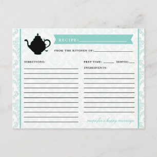 Tea Pot Bridal Kitchen Shower Recipe Card