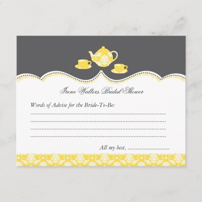 Tea Pot Bridal Shower Advise Card (Front)