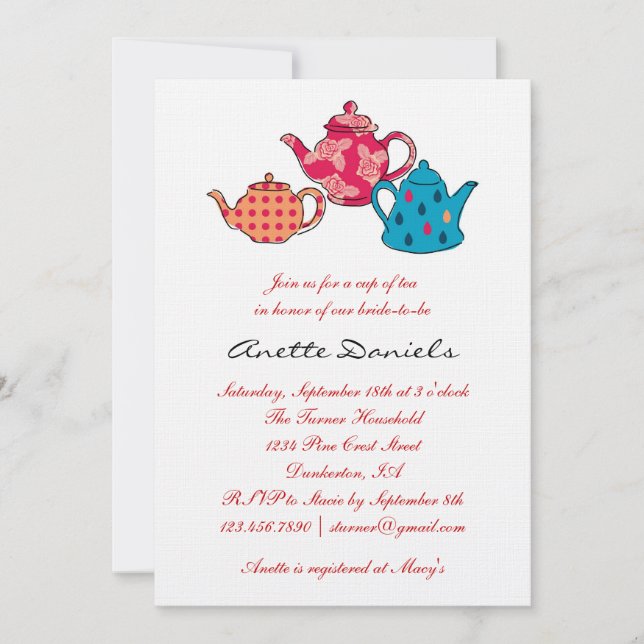 Tea Pot Bridal Shower Invitation (Front)