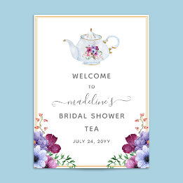 Tea Pot Floral Bridal Shower Welcome Poster