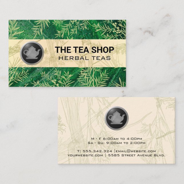 Tea Pot Logo | Tea Leaves Business Card (Front/Back)