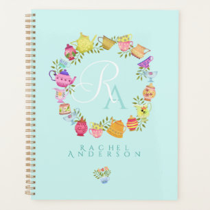 Tea Pots and Cups Monogram Pastel Blue Planner
