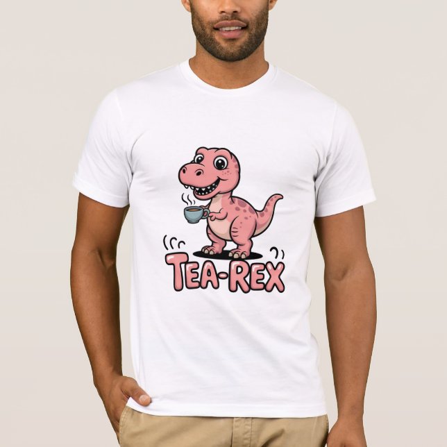 Tea-Rex – Cute Cartoon T-Rex Enjoying a Cup of Tea T-Shirt (Front)