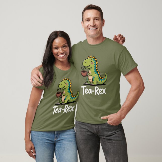 Tea-Rex Dinosaur Drinking Tea Humour T-Shirt (Unisex)