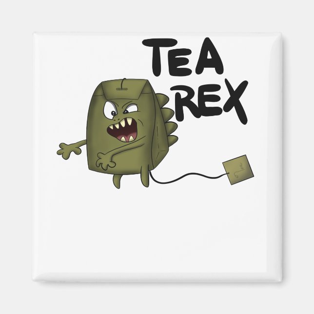 tea rex, funny dinosaur magnet (Front)