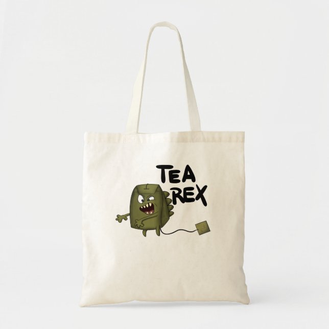tea rex, funny dinosaur tote bag (Front)