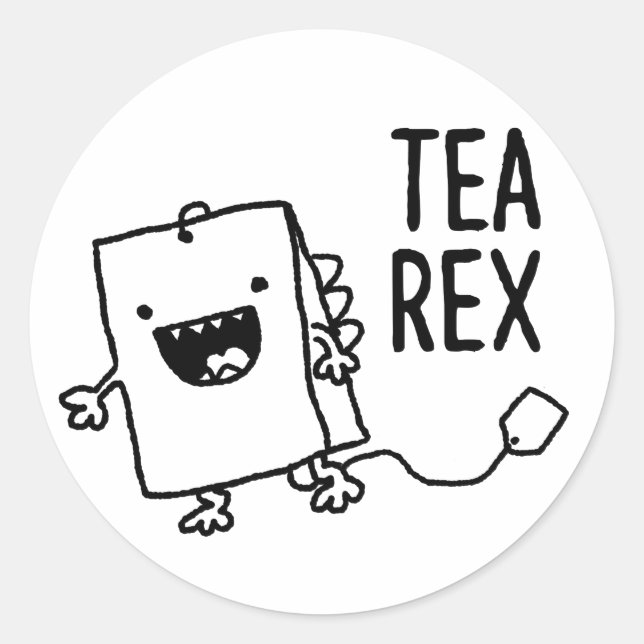 Tea Rex Tea Bag Funny Pun Cartoon Classic Round Sticker (Front)