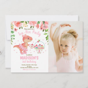 Tea-Rex Tutu Party Dinosaur 3rd Birthday Photo Invitation