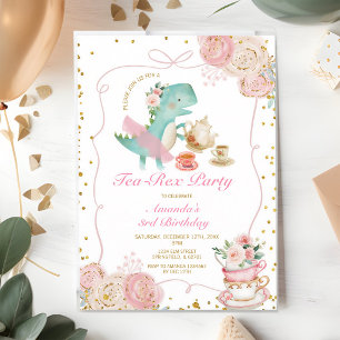 Tea-Rex Tutu Party Pink 3rd Birthday Invitation