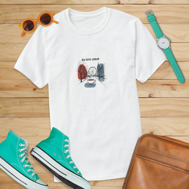 Tea-Riffic London Retro UK Landmark Travel Graphic T-Shirt (Creator Uploaded)