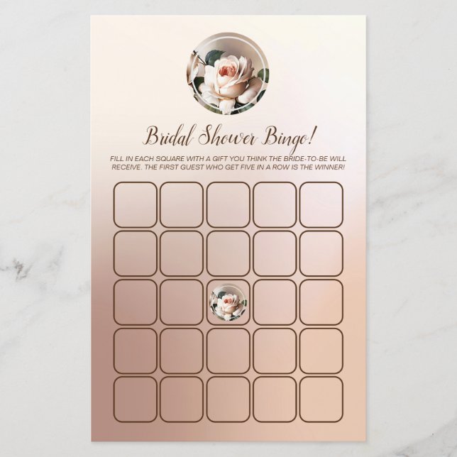 Tea Rose Bridal Shower Bingo Game (Front)
