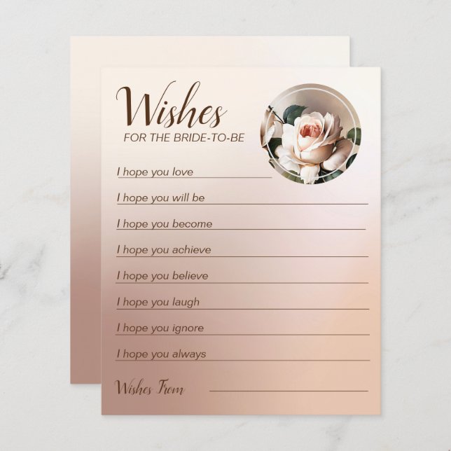 Tea Rose Bridal Shower Wishes Game  (Front/Back)