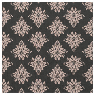 Tea Rose Damask on Black Fabric