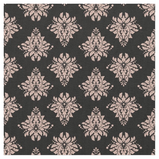 Tea Rose Damask on Black Fabric (Close Up)