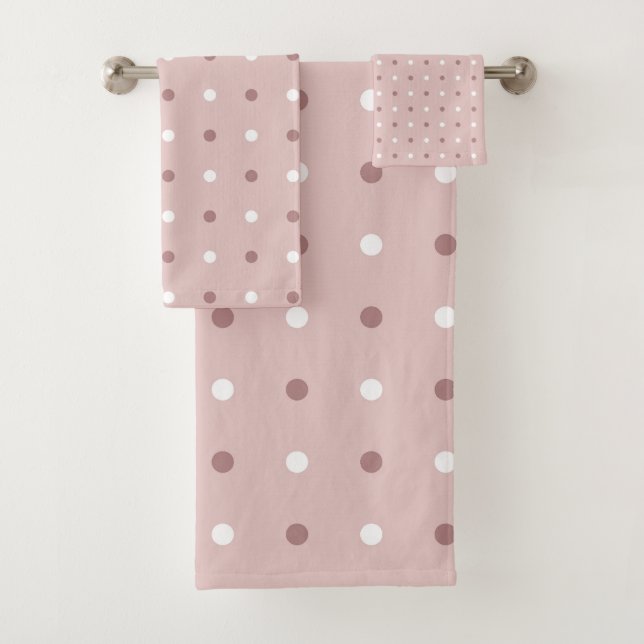 tea rose (red) and white dots bath towel set (Insitu)