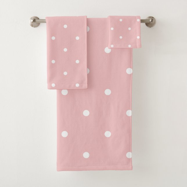 tea rose (red) and white dots bath towel set (Insitu)