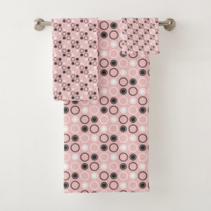 tea rose (red), grey and white dots bath towel set
